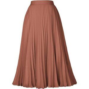 Womens High Waist Pleated A Line Midi Skirt Flowy Swing Skirt with Pockets